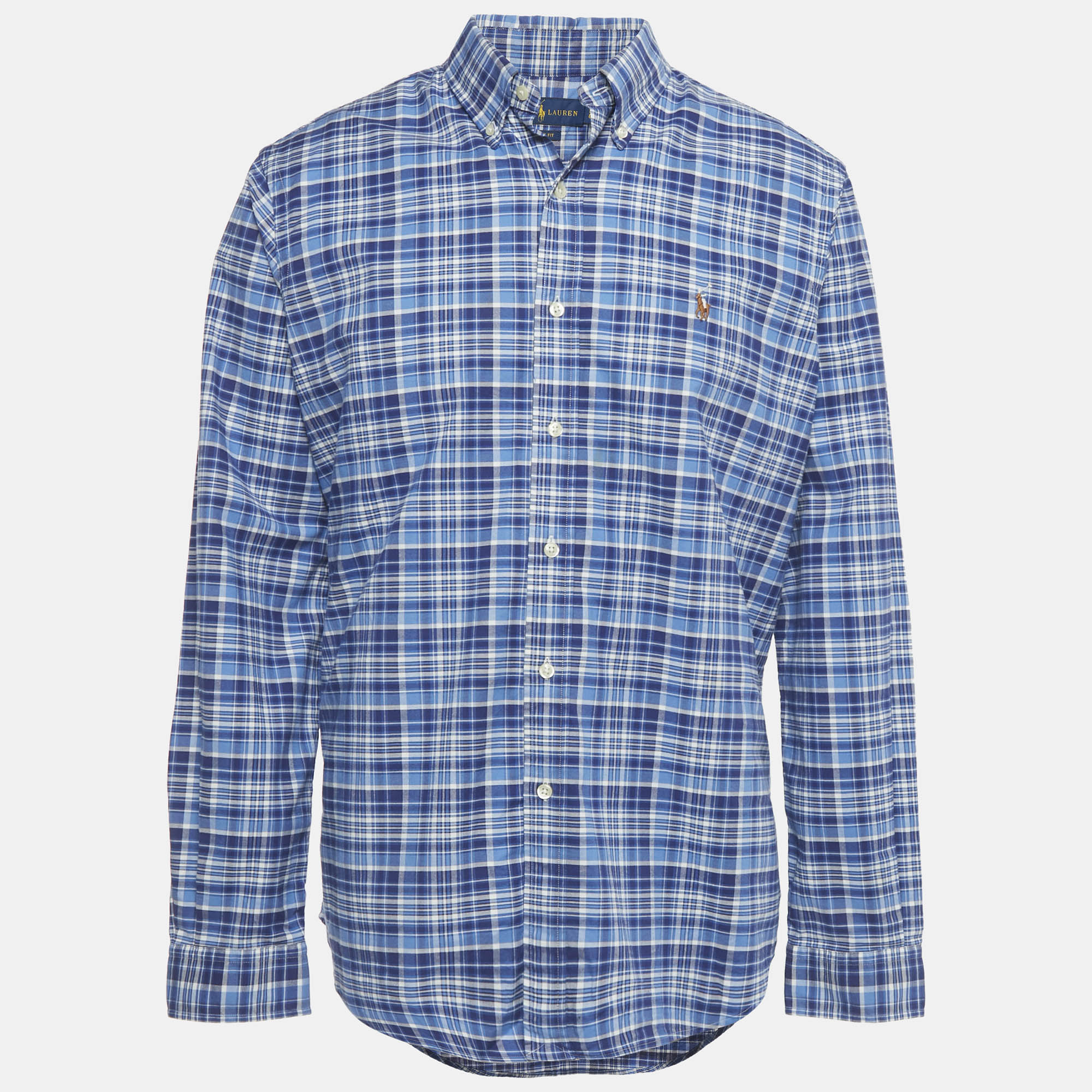 Ralph Lauren Blue Checkered Cotton Classic Fit Shirt L