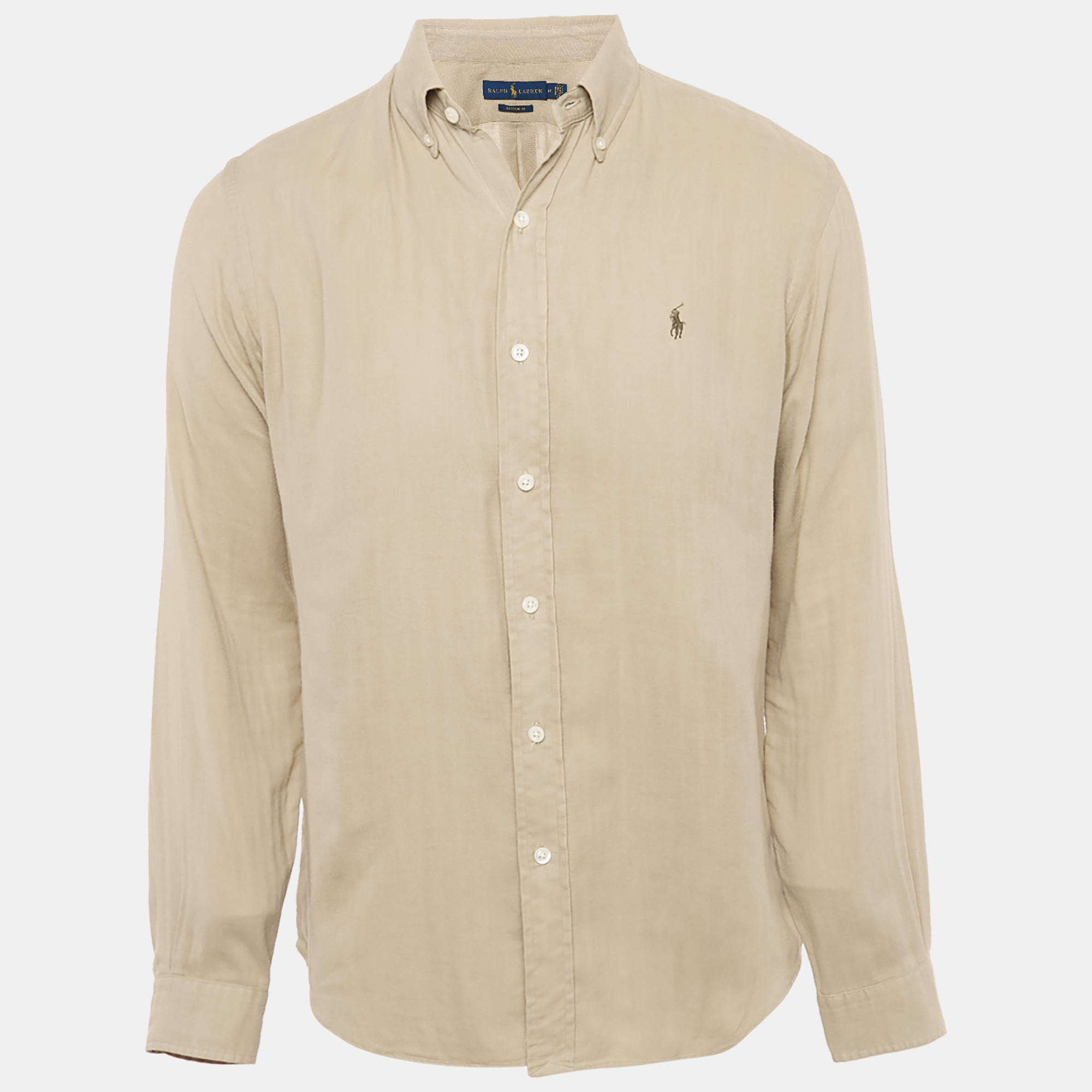 

Ralph Lauren Camel Brown Logo Embroidered Cotton Custom Fit Shirt M