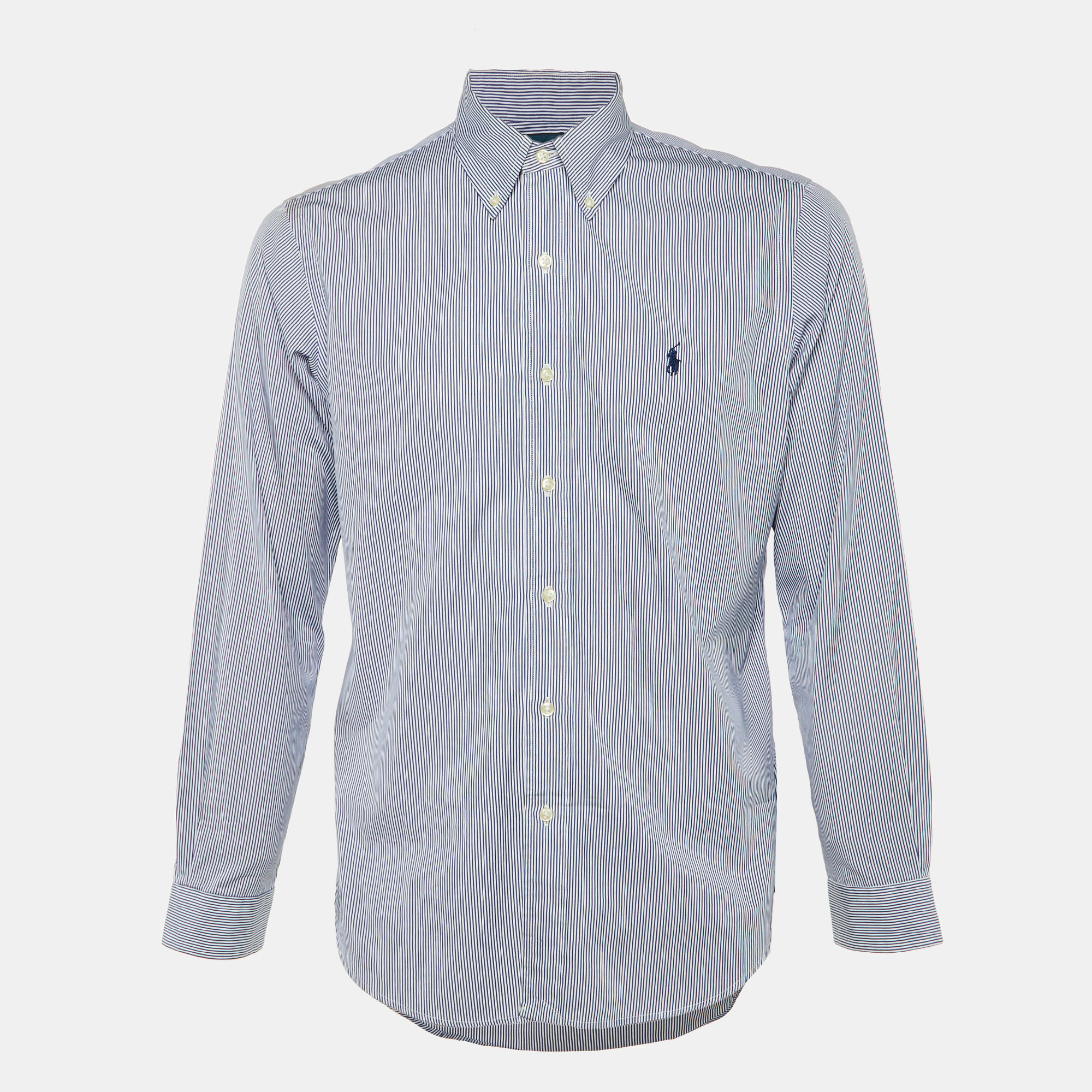 Ralph Lauren Blue Striped Cotton Custom Fit Shirt M