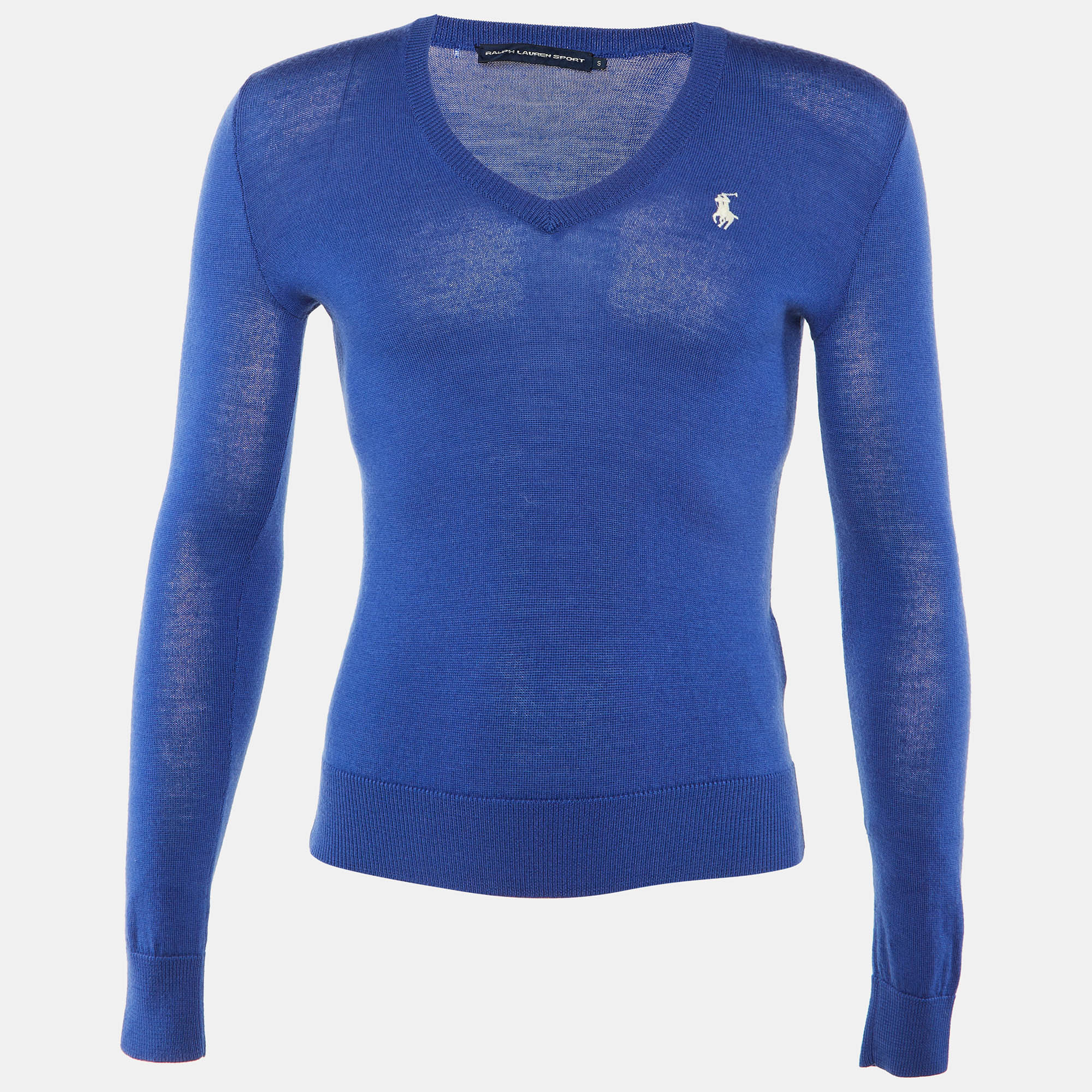 

Ralph Lauren Sports Blue Logo Embroidered Wool V-Neck Sweater S