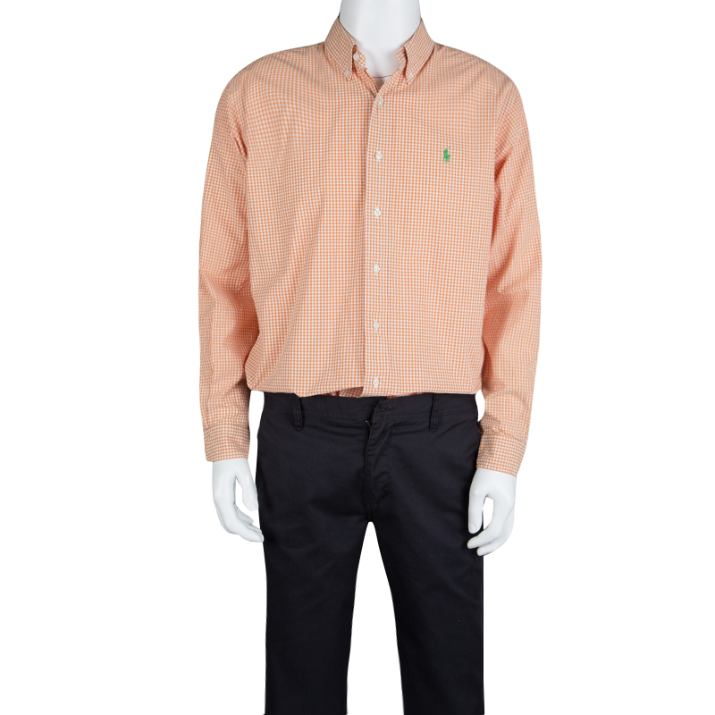 

Ralph Lauren Orange and White Checked Cotton Long Sleeve Button Front Shirt