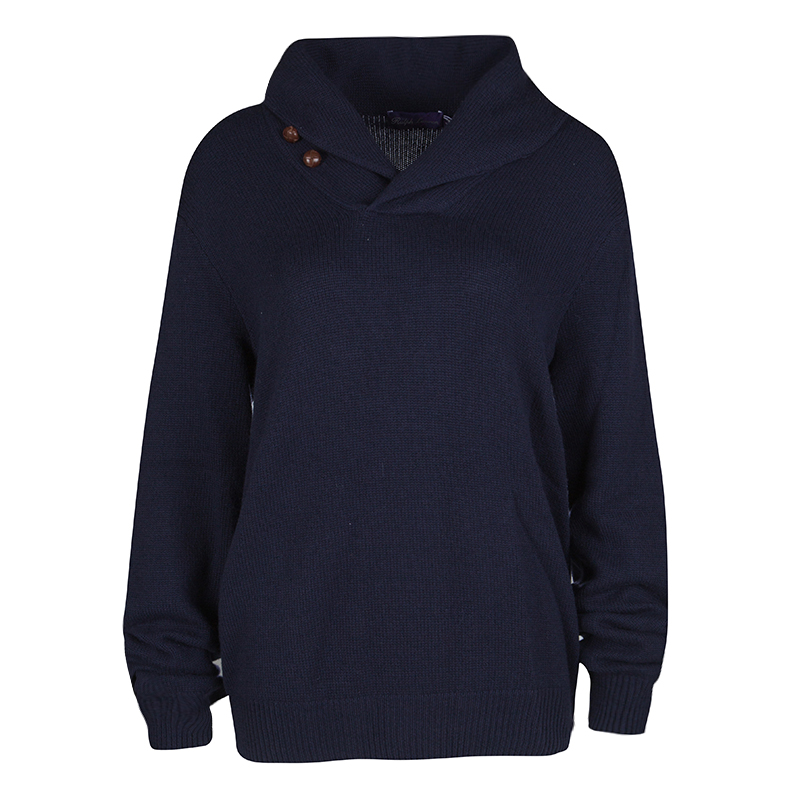 Pre Owned Ralph Lauren Navy Blue Cashmere Shawl Collar Long Sleeve Sweater M