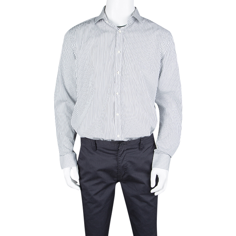 

Ralph Lauren Monochrome Striped Cotton Button Front Tailored Fit Shirt, White