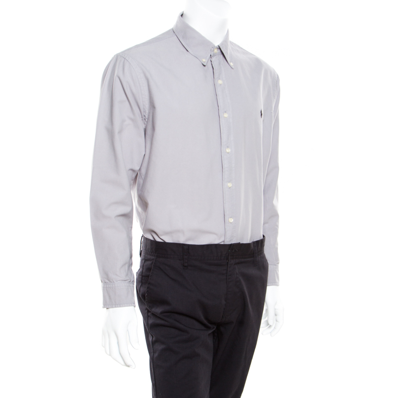 

Ralph Lauren Grey Cotton Logo Embroidered Button Down Slim Fit Shirt