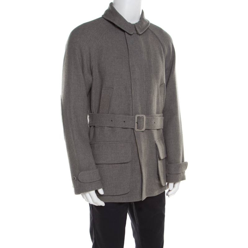 

Ralph Lauren Melange Grey Wool And Silk Blend Belted Jacket