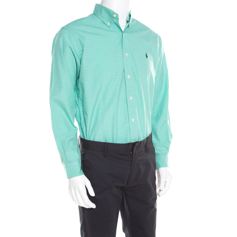 

Ralph Lauren Green and Blue Checked Cotton Classic Button Down Shirt