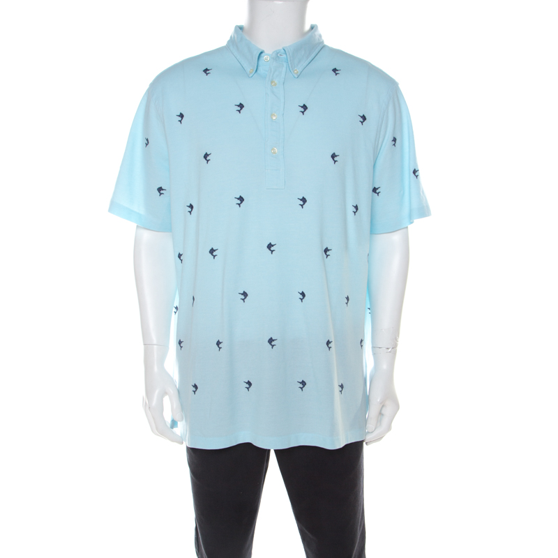 Pre Owned Ralph Lauren Light Blue Cotton Pique Dolphin Embroidered Polo T Shirt XXL