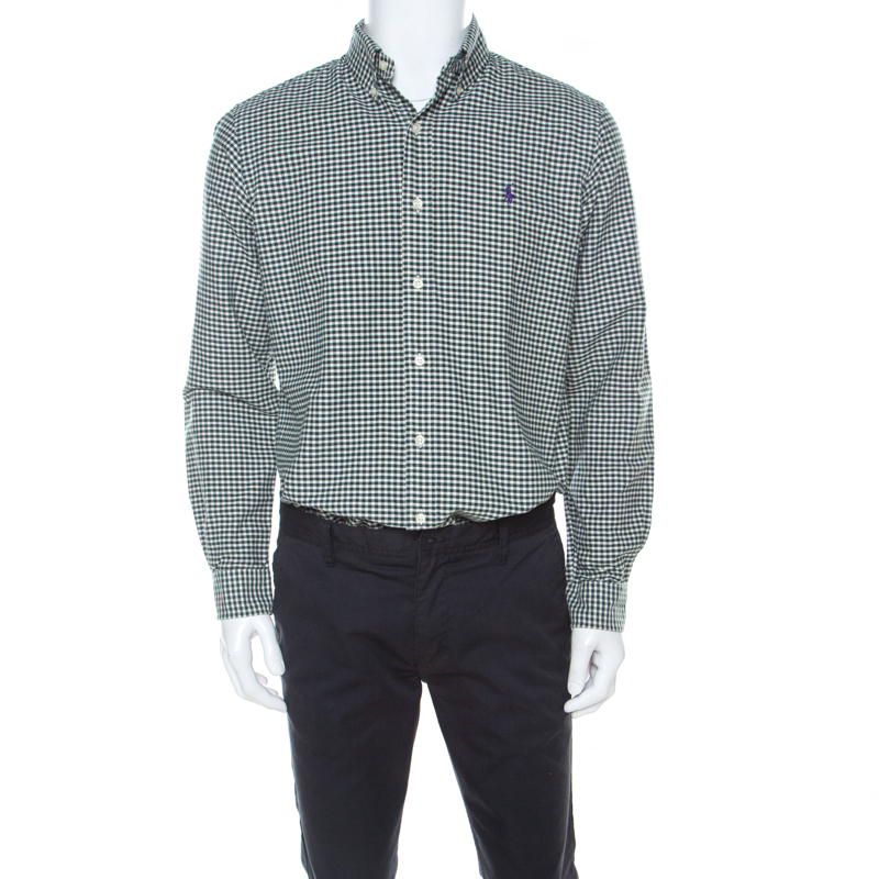 

Ralph Lauren Green & White Checkered Cotton Classic Fit Shirt M
