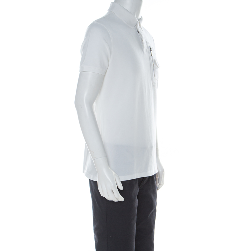 

Ralph Lauren White Cotton Pique Zipper Patch Pocket Detail Polo T Shirt