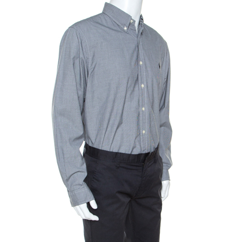 

Ralph Lauren Monochrome Micro Check Cotton Button Front Shirt, Black