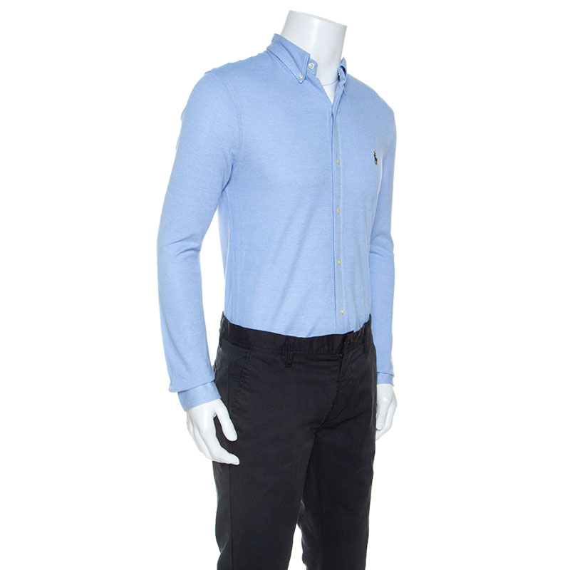 

Ralph Lauren Blue Cotton Knit Oxford Button Down Shirt