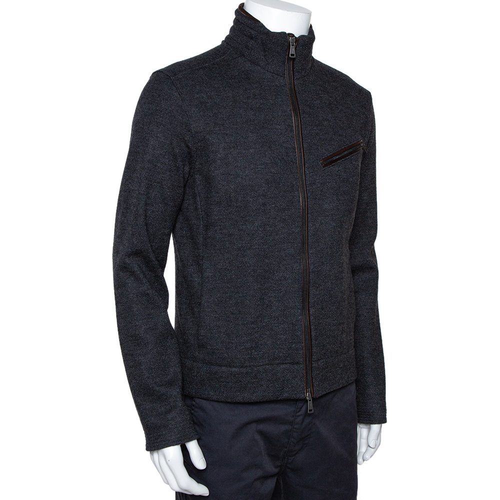 

Ralph Lauren Grey Herringbone Wool Zip Front Jacket