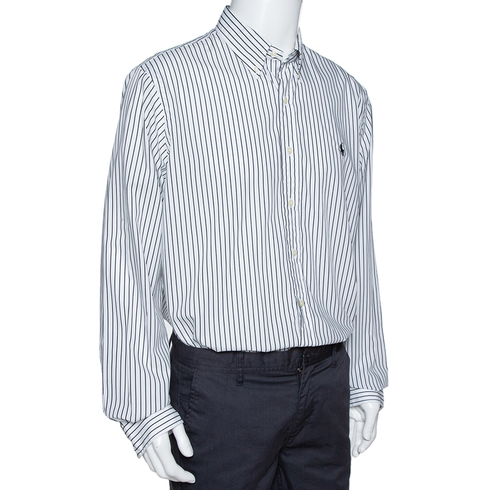 

Ralph Lauren Monochrome Striped Cotton Button Front Shirt, White