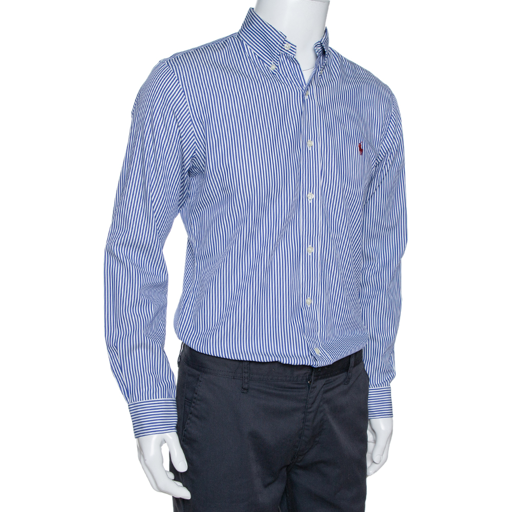 

Ralph Lauren Blue Striped Cotton Long Sleeve Slim Fit Shirt