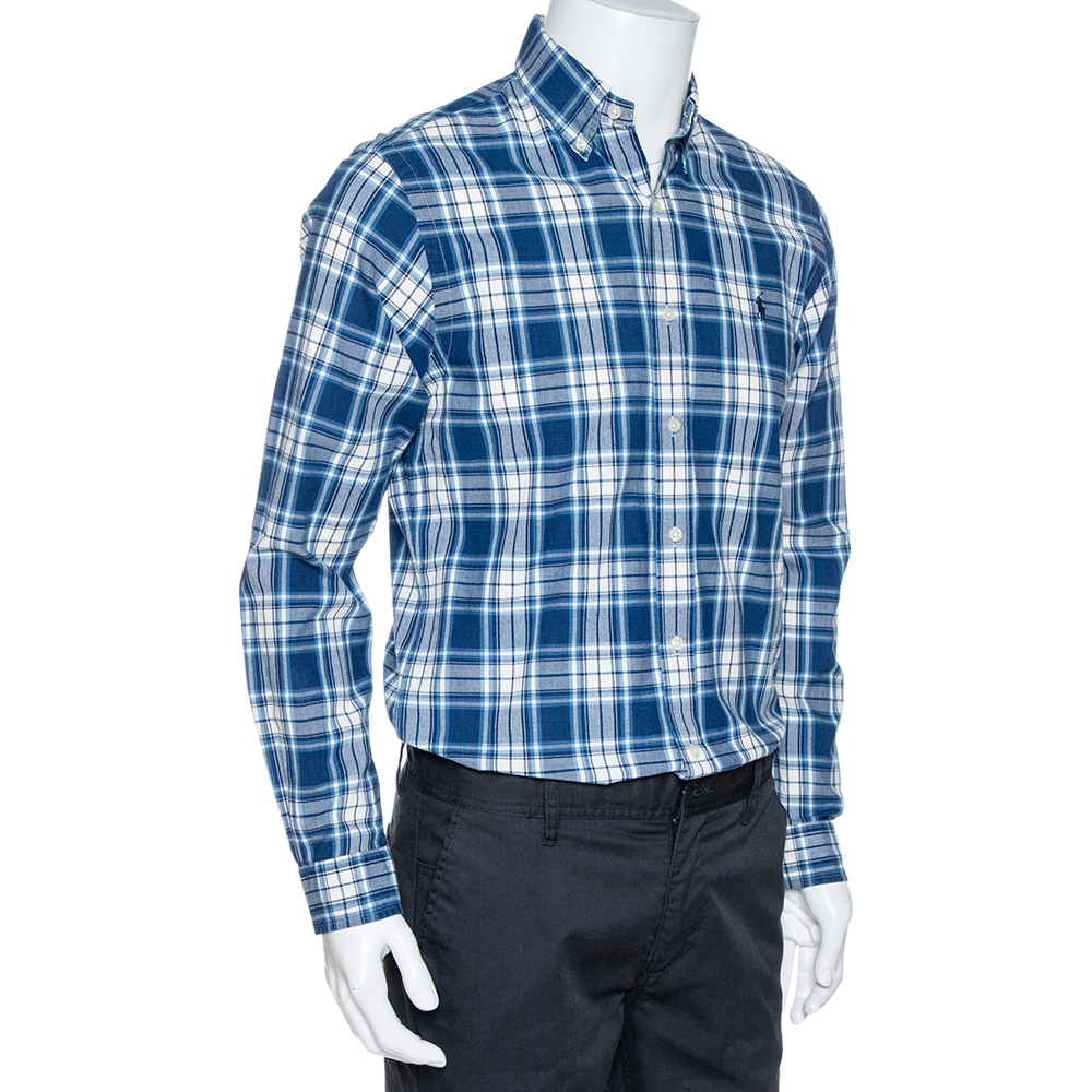 

Ralph Lauren Indigo Plaid Check Cotton Oxford Long Sleeve Shirt, Blue