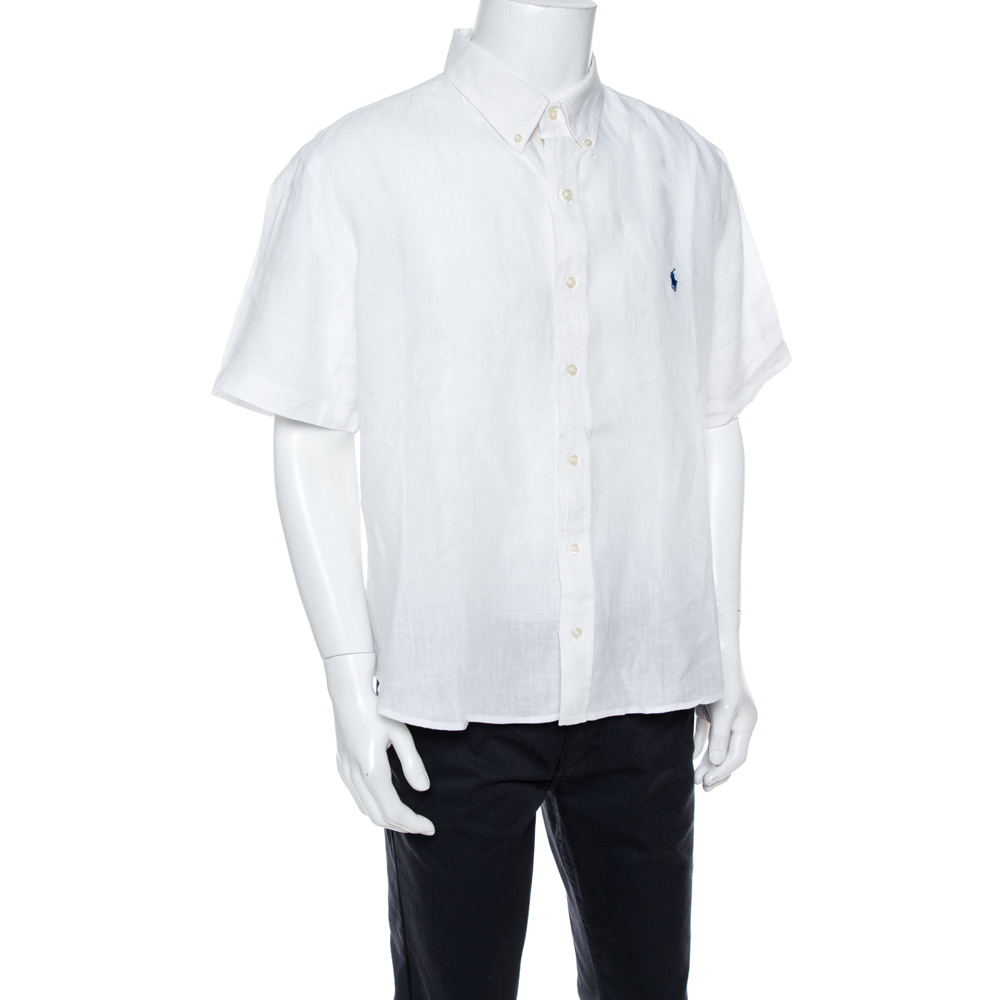 

Ralph Lauren White Linen Short Sleeve Slim Fit Shirt