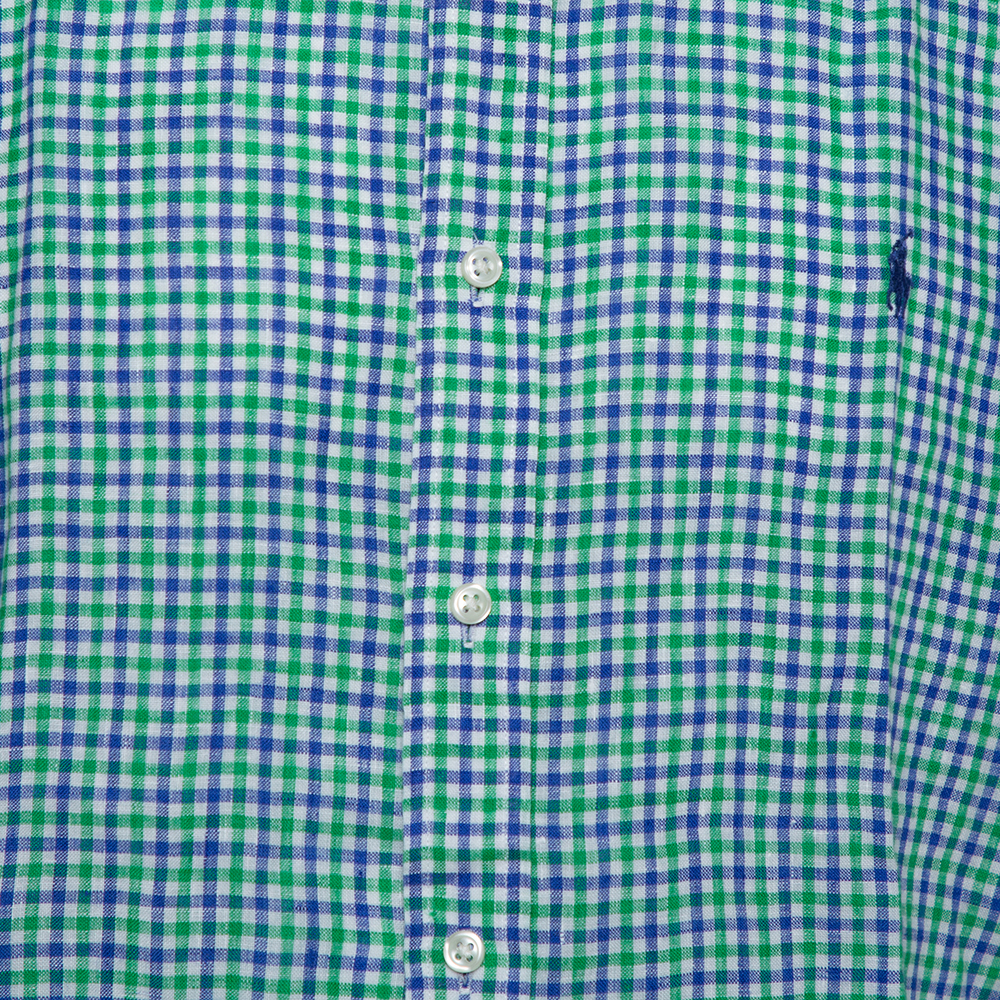 Ralph Lauren Bicolor Linen Checkered Button Front Shirt XL 