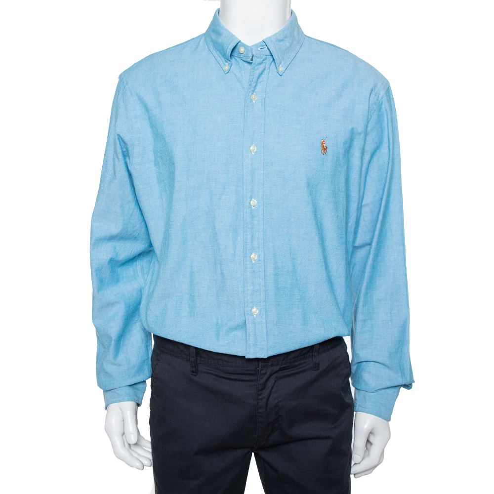 

Ralph Lauren Blue Cotton Button Front Slim Fit Oxford Shirt