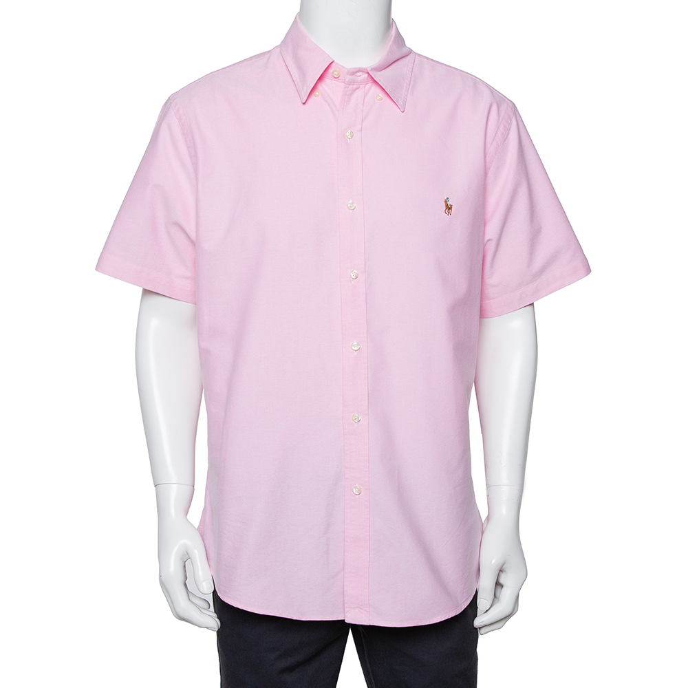 Pre-owned Ralph Lauren Light Pink Cotton Short Sleeve Slim Fit Shirt Xxl