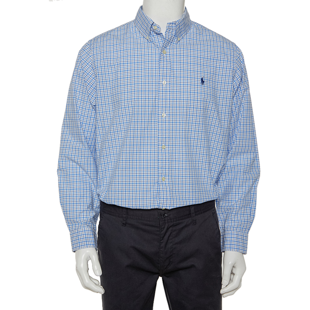 

Ralph Lauren Blue & White Checkered Cotton Button Front Shirt