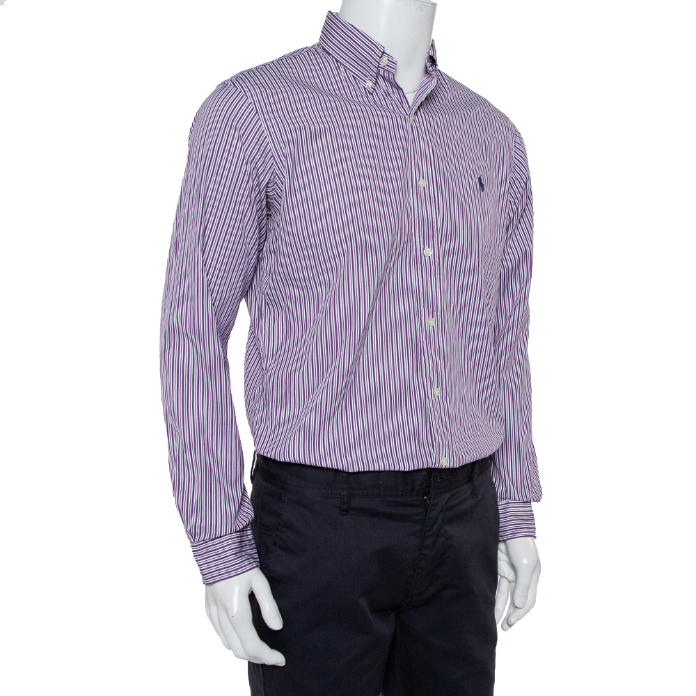 

Ralph Lauren Purple Striped Cotton Button Front Custom Fit Shirt