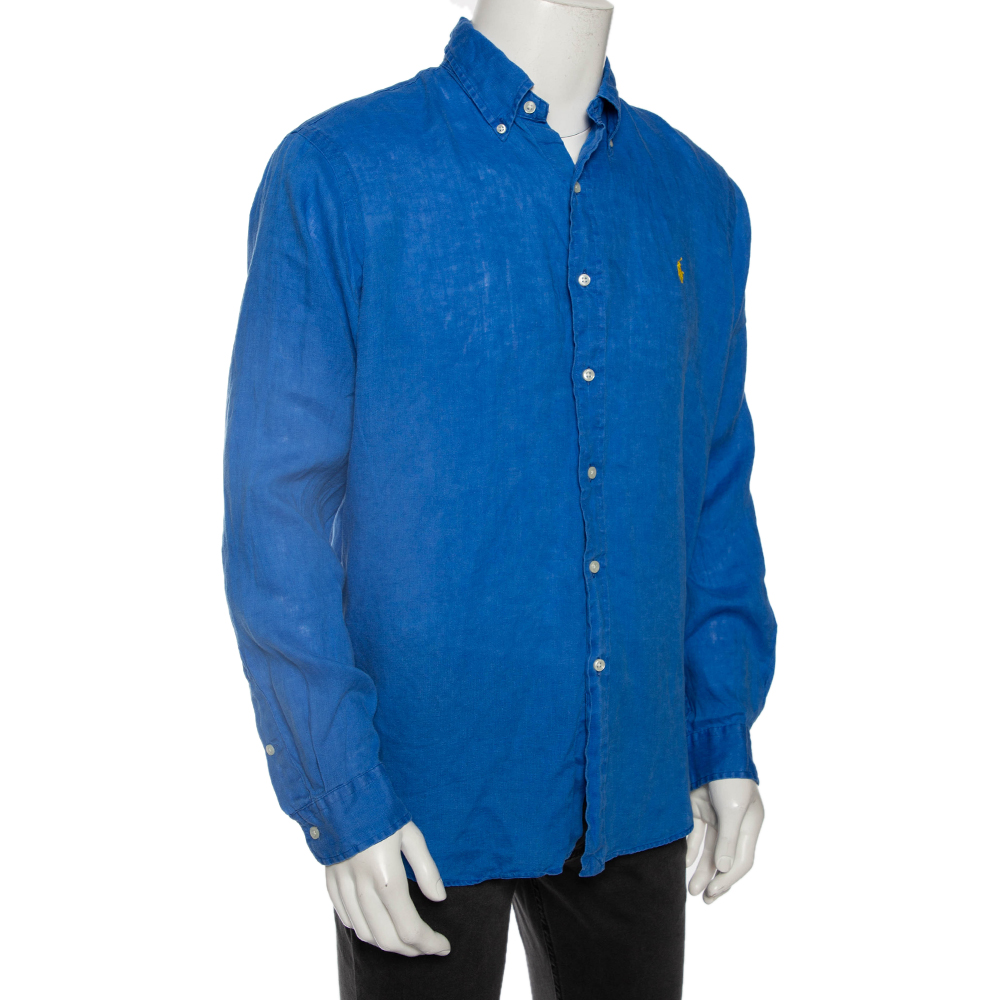 

Ralph Lauren Blue Ocean Wash Linen Button Front Sport Shirt