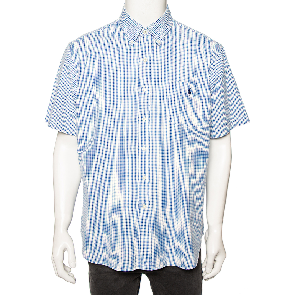 

Ralph Lauren Blue Checkered Cotton Button Front Short Sleeve Shirt