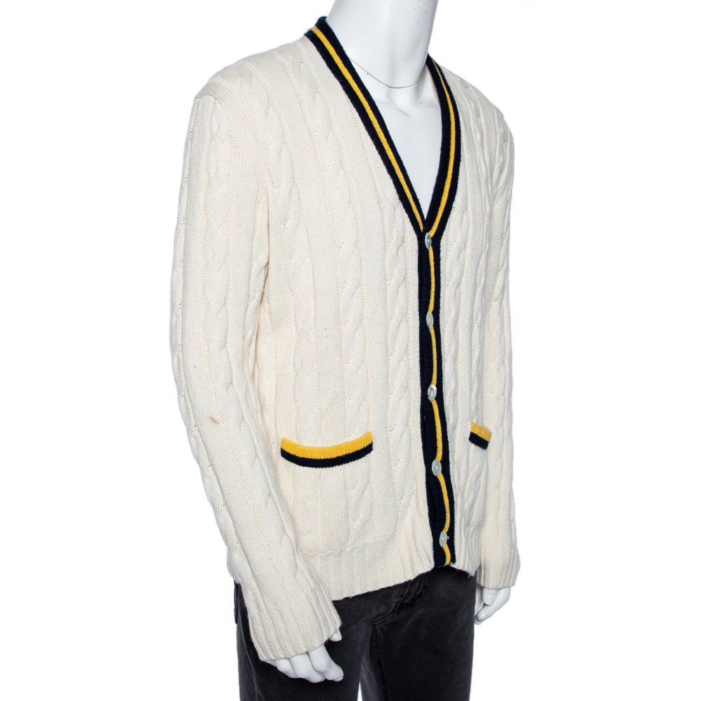 

Ralph Lauren Cream Knit Contrast Trim Detailed Long Sleeve Cardigan