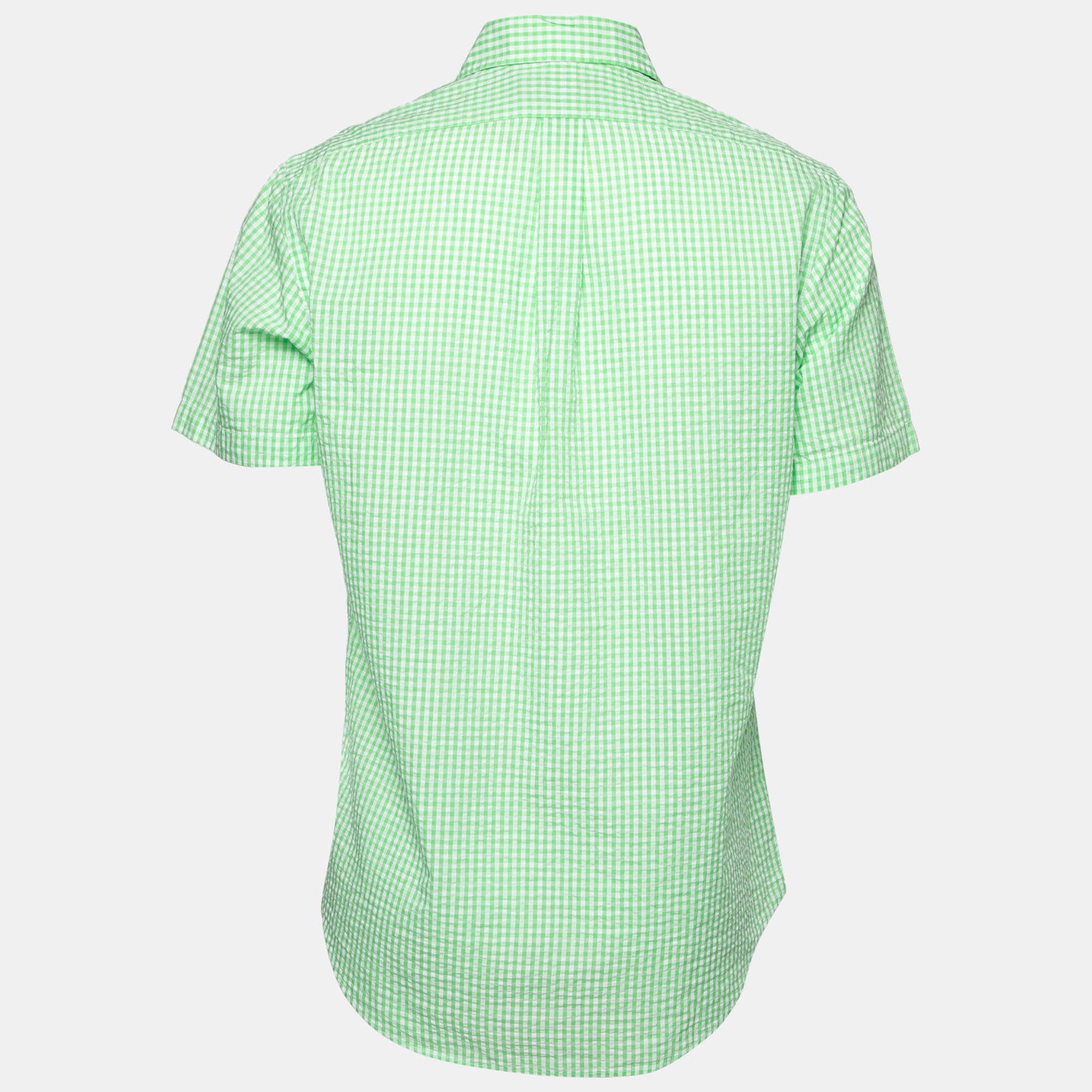 

Ralph Lauren Lime Green Checked Crinkled Cotton Short Sleeve Shirt