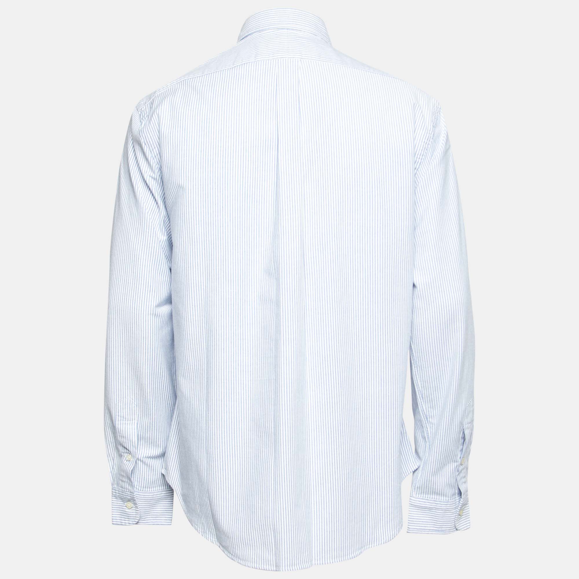 

Ralph Lauren White and Blue Striped Cotton Button Front Shirt