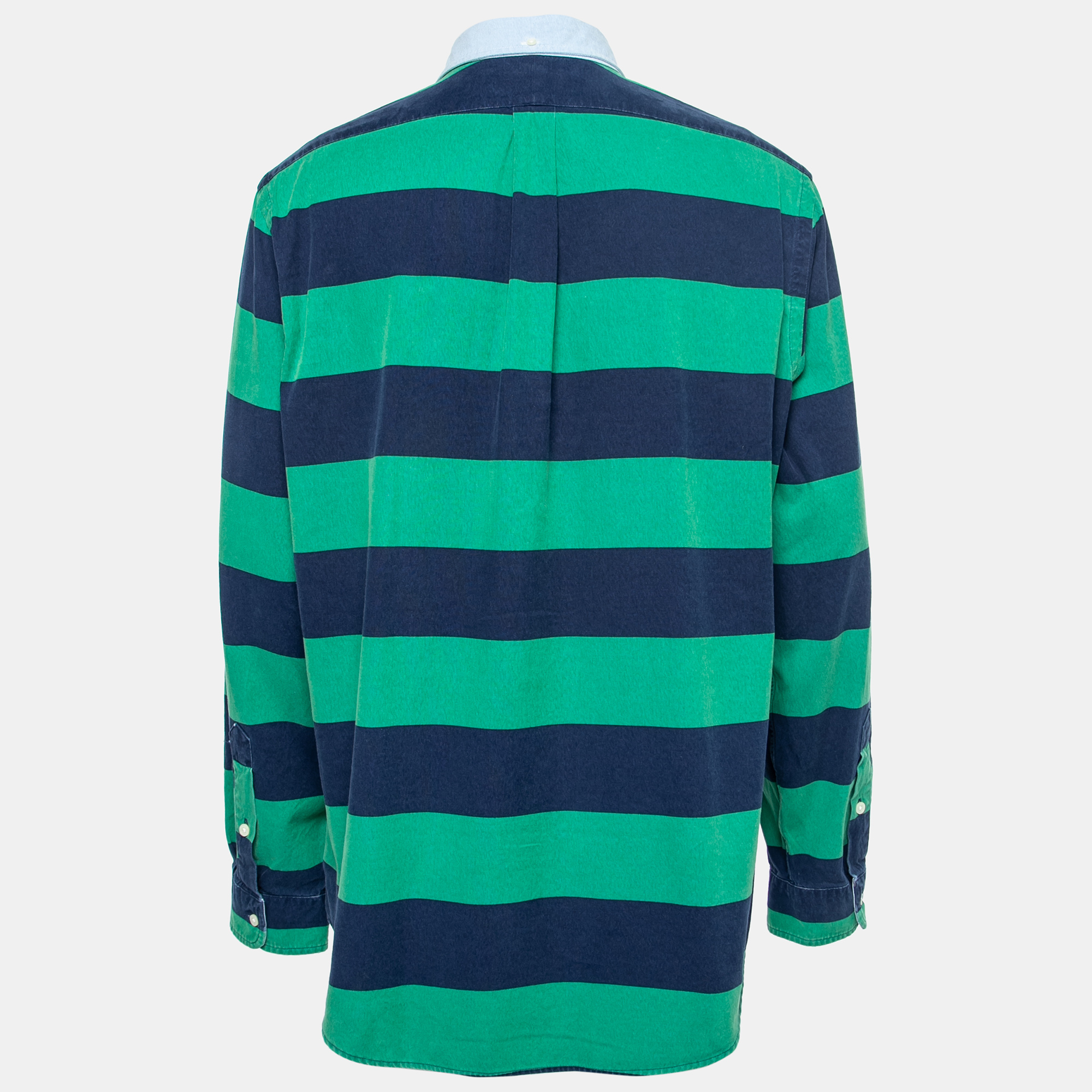 

Ralph Lauren Green & Navy Blue Striped Oxford Cotton Shirt