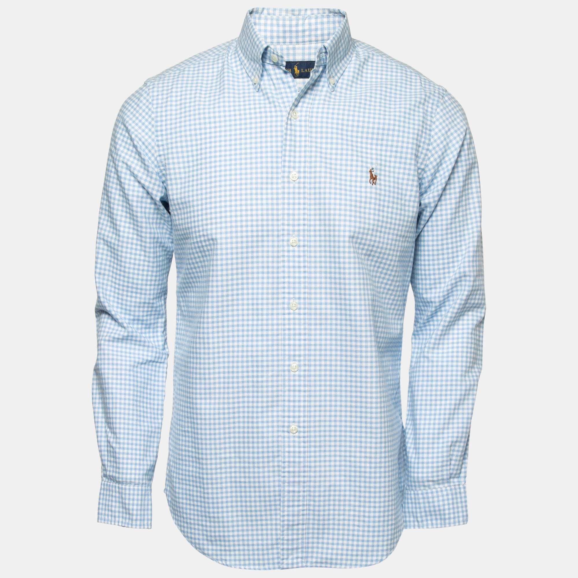 Pre-owned Ralph Lauren Blue Gingham Check Cotton Button Down Shirt S
