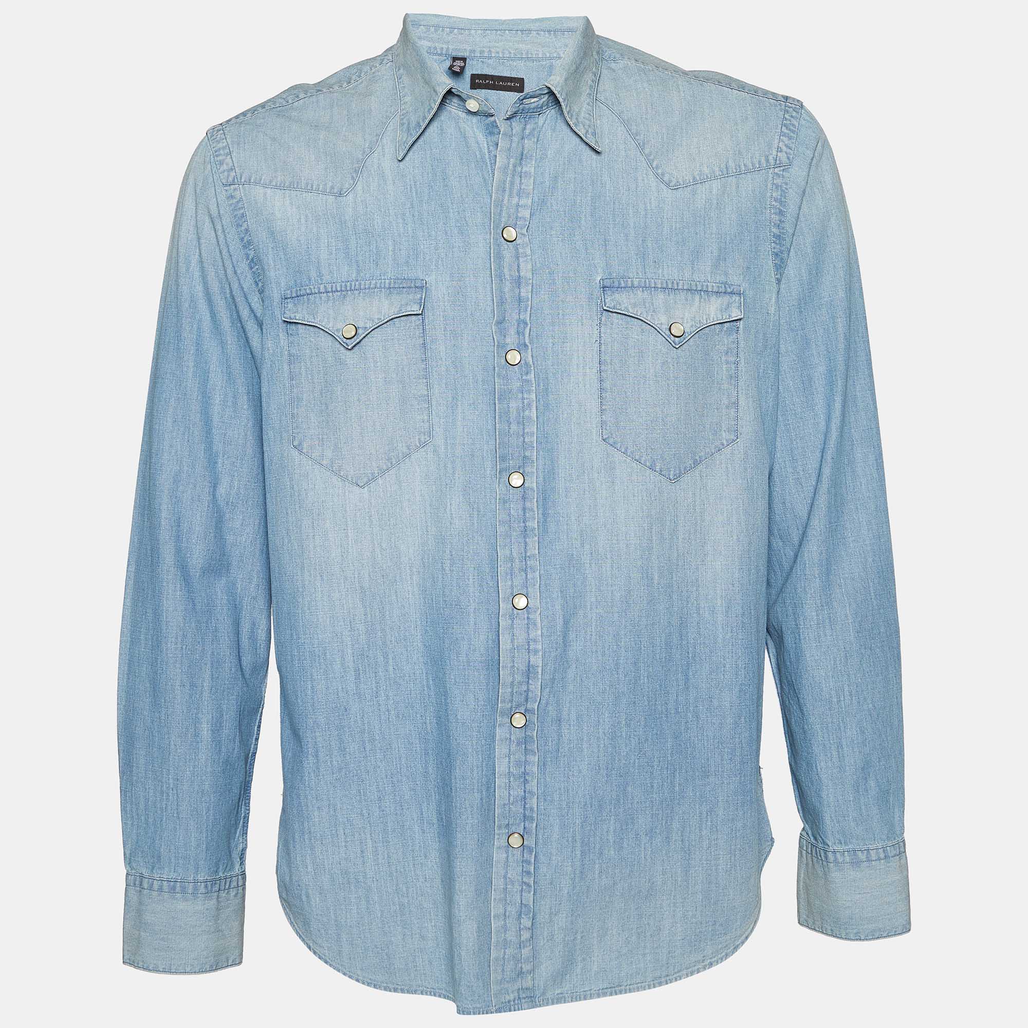 Pre-owned Ralph Lauren Blue Denim Button Front Shirt L