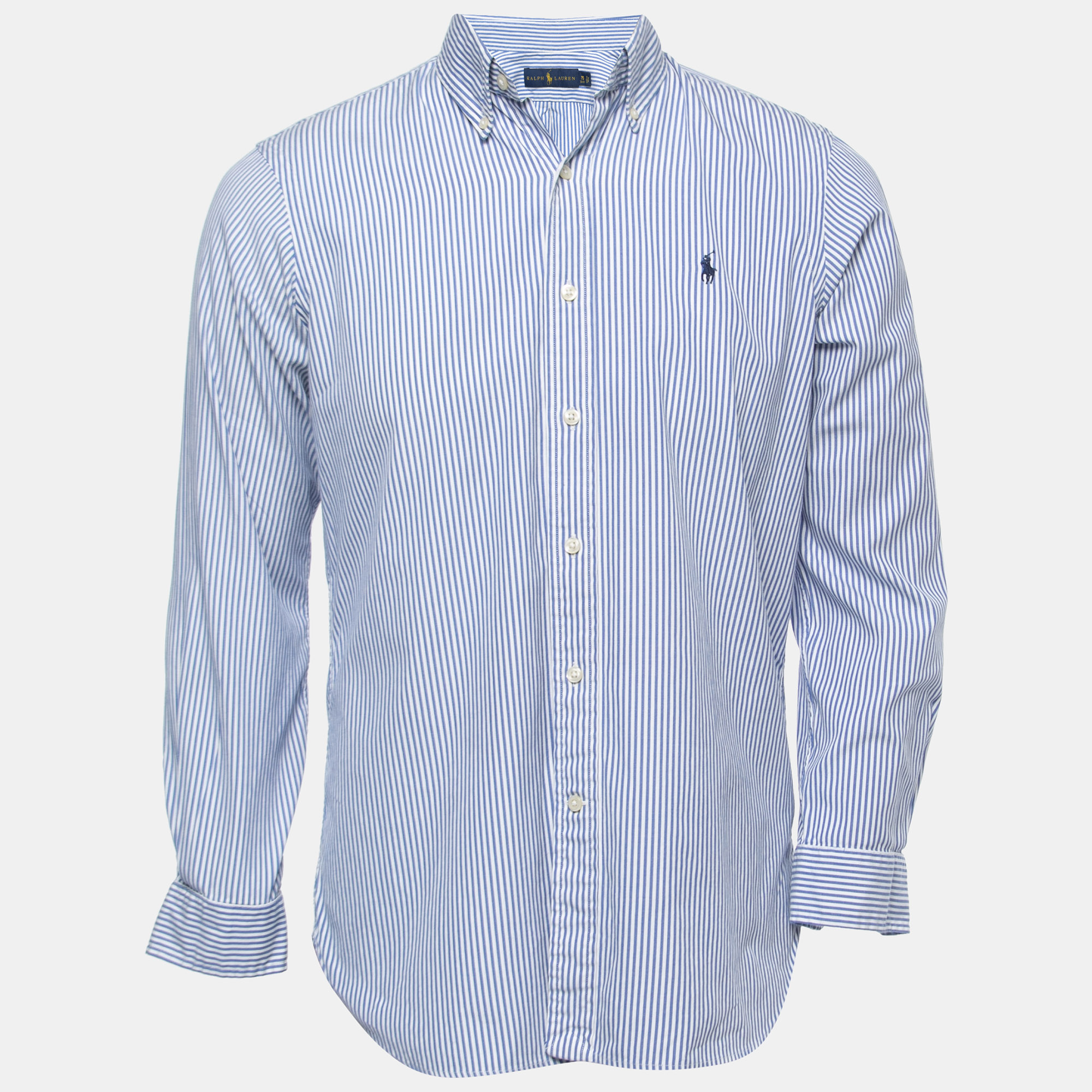 Pre-owned Ralph Lauren White/blue Striped Cotton Full Sleeve Shirt S