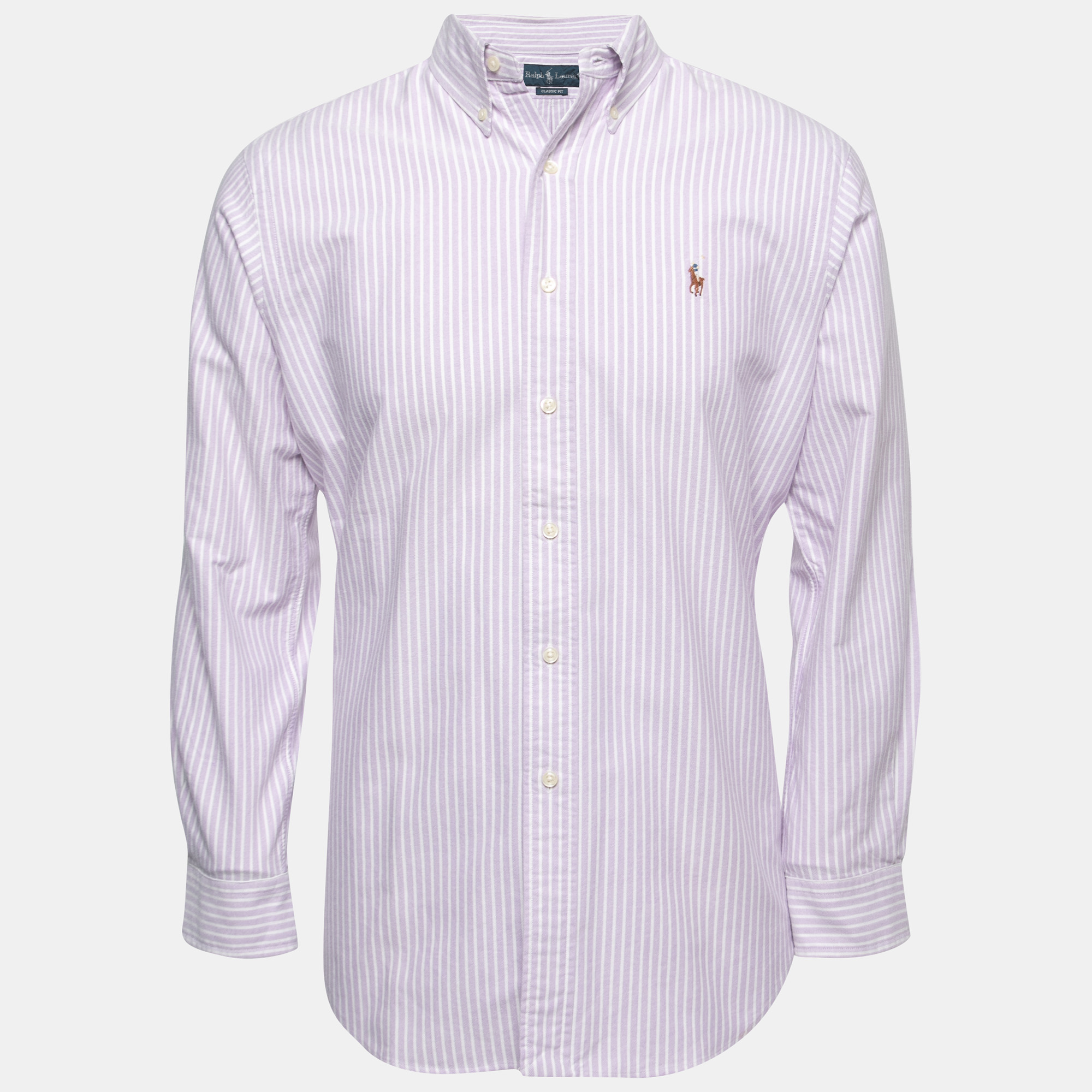Pre-owned Ralph Lauren Purple Striped Cotton Full Sleeve Classic Fit Shirt M