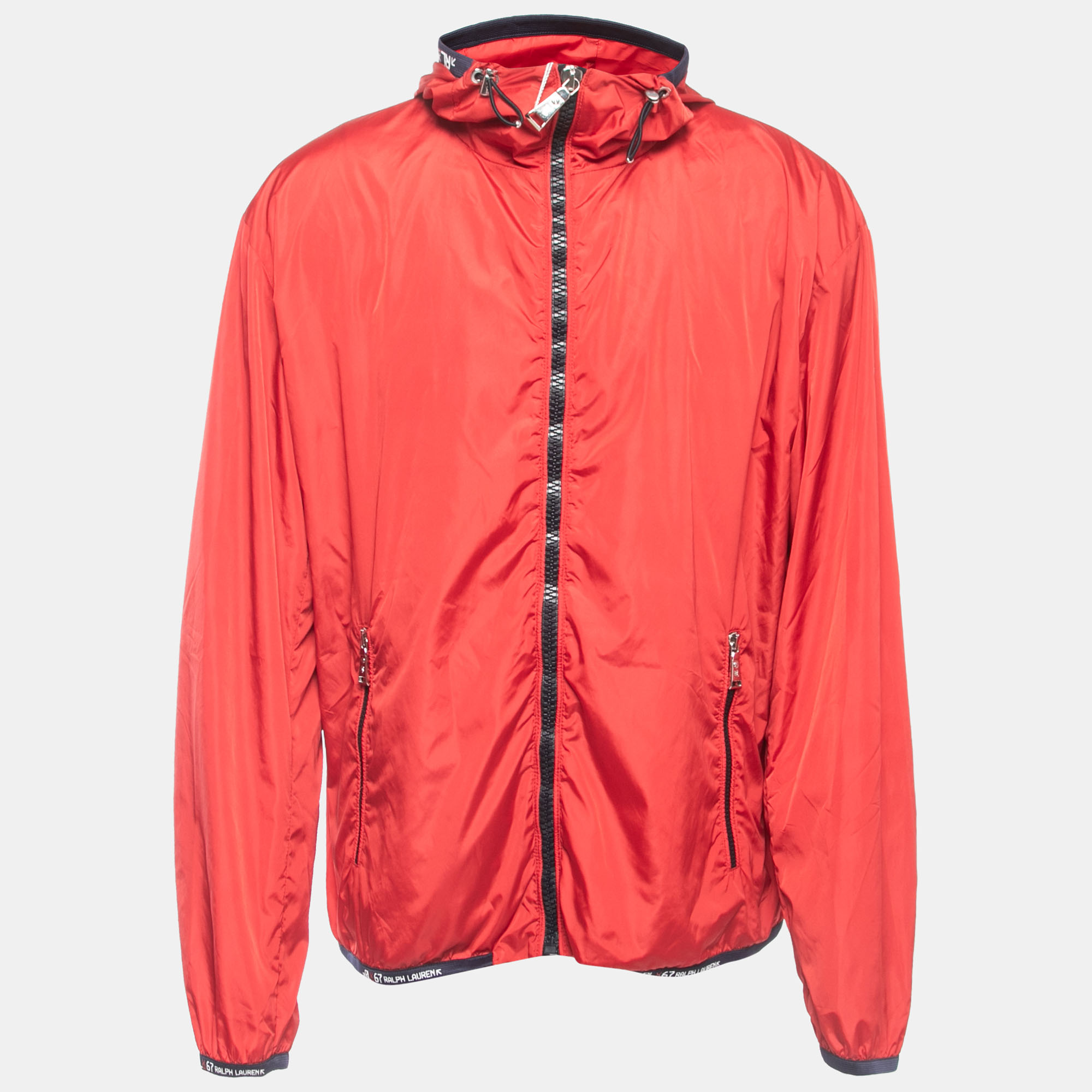 Pre-owned Ralph Lauren Red Nylon Zip Front Hooded Jacket Xl