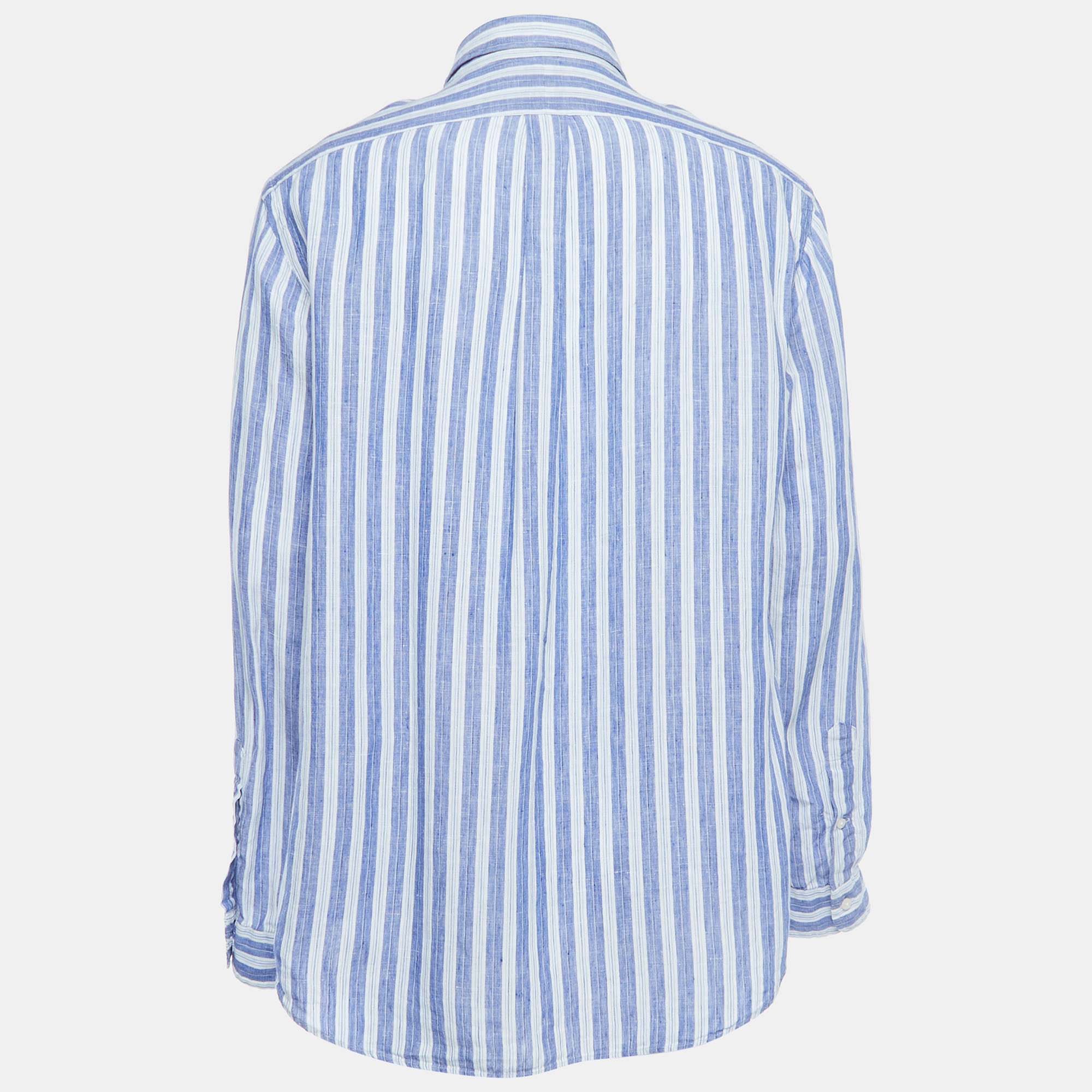 

Ralph Lauren Blue Striped Ocean Wash Linen Button Down Full Sleeve Shirt