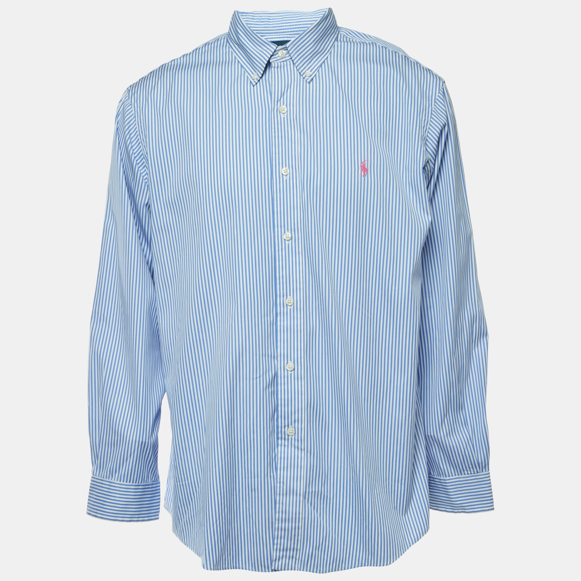 Pre-owned Ralph Lauren Blue Striped Cotton Button Front Full Sleeve Shirt Xl