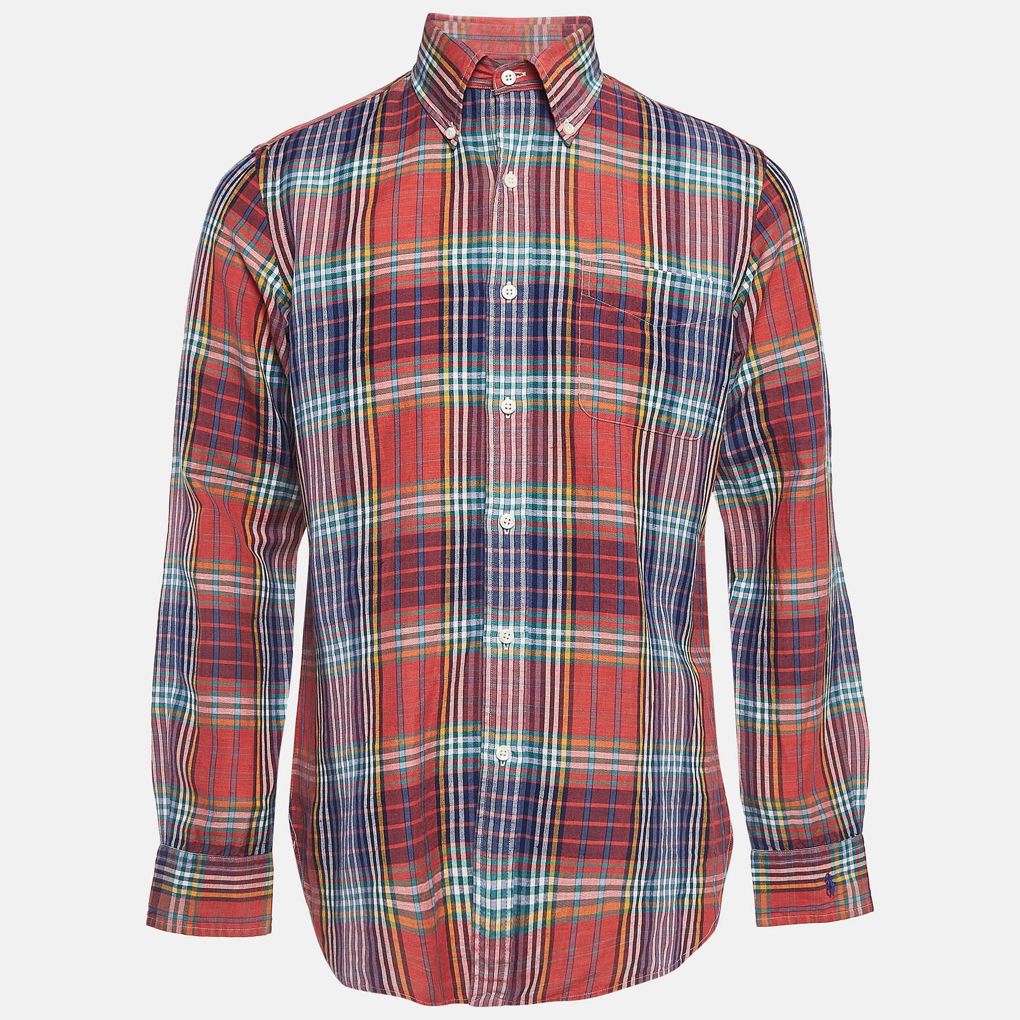 Pre-owned Ralph Lauren Multicolor Tartan Check Linen Blend Custom Fit Shirt M