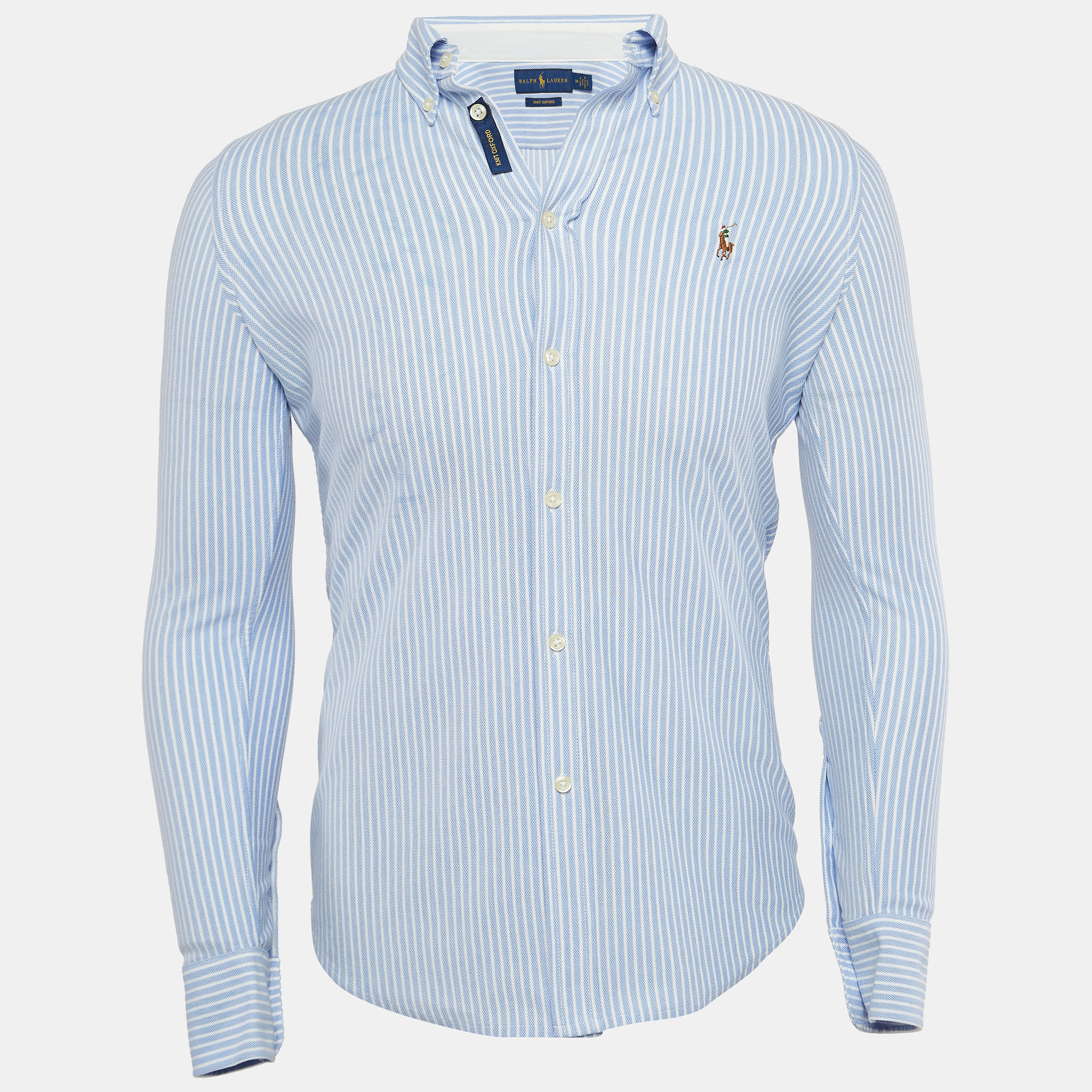 

Ralph Lauren Blue Striped Cotton Knit Oxford Button Down Shirt