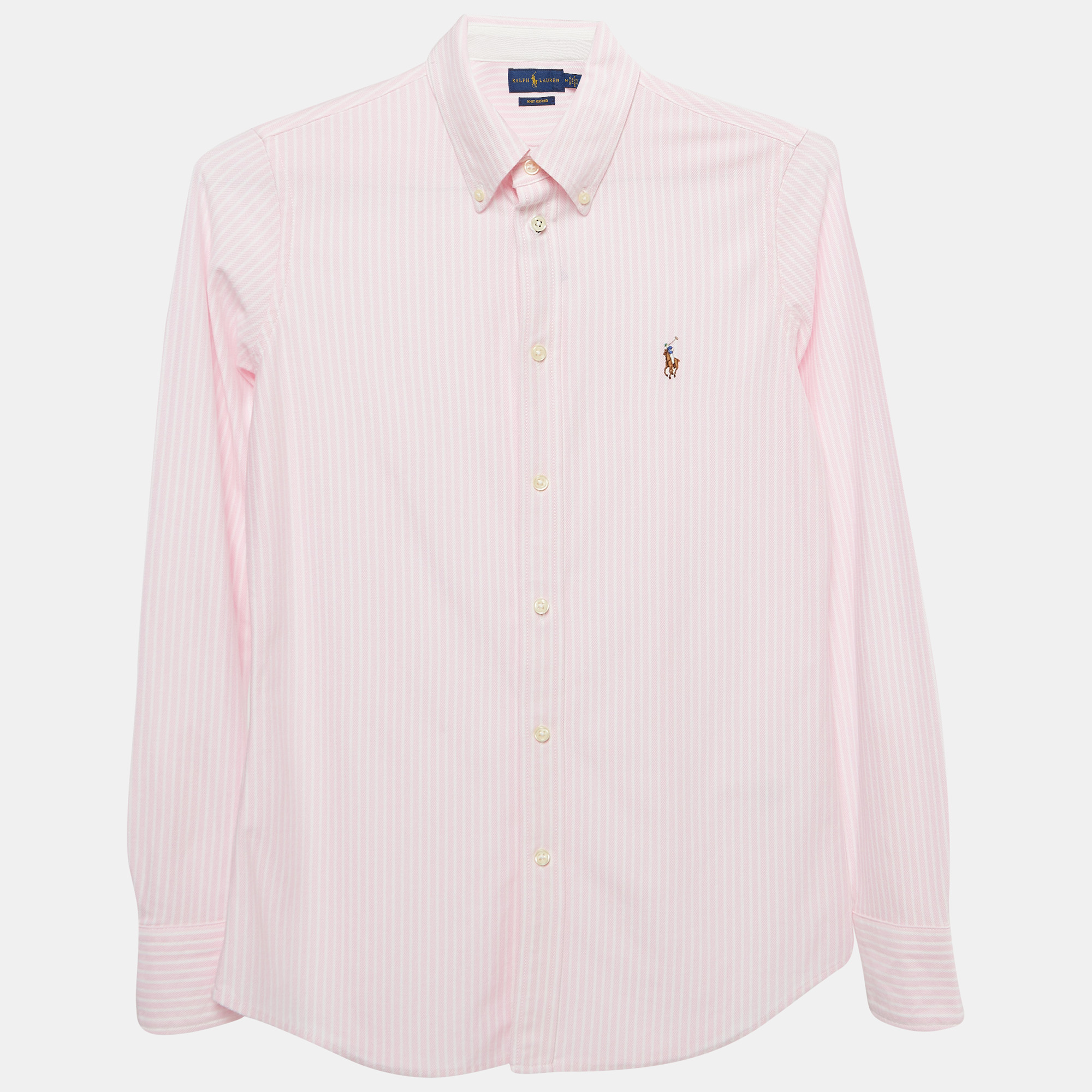 

Ralph Lauren Pink Striped Cotton Knit Oxford Button Down Shirt