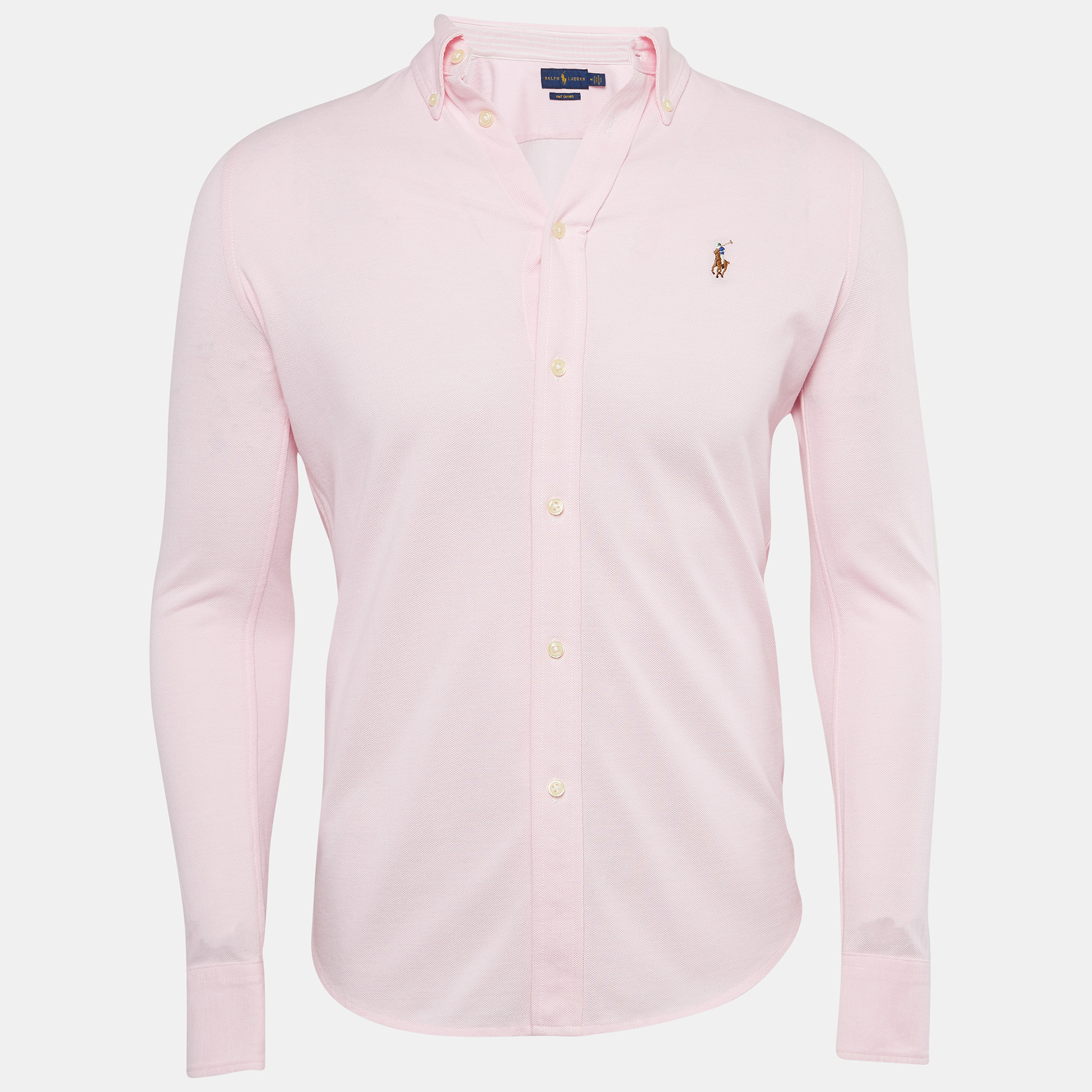 Pre-owned Ralph Lauren Pink Cotton Knit Oxford Button Down Shirt M