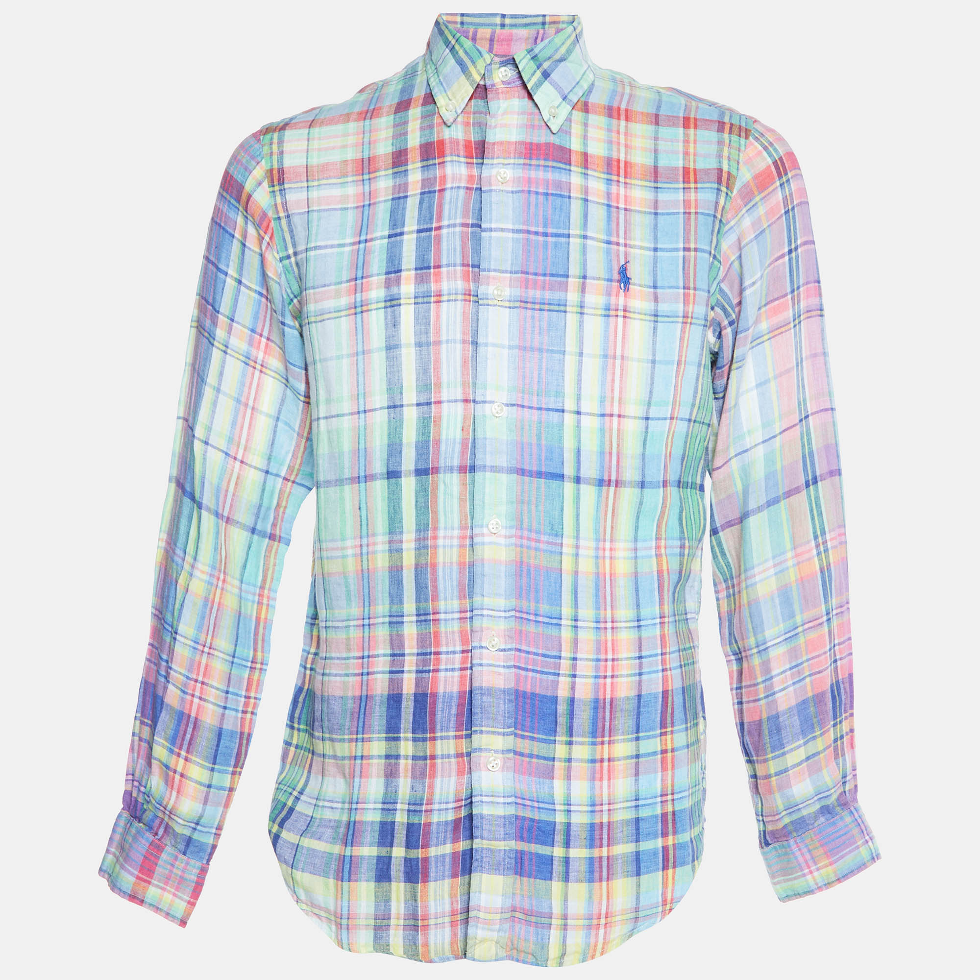 Pre-owned Ralph Lauren Multicolor Madras Check Linen Button Down Shirt M