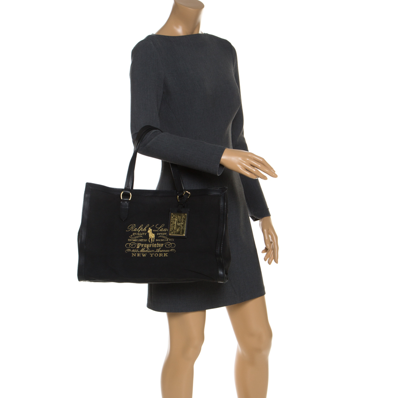 

Ralph Lauren Black Canvas and Leather Shopper Tote