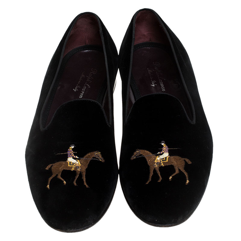 Ralph Lauren Black Velvet Collis Velvet Horse Slipper Loafers Size 44 ...