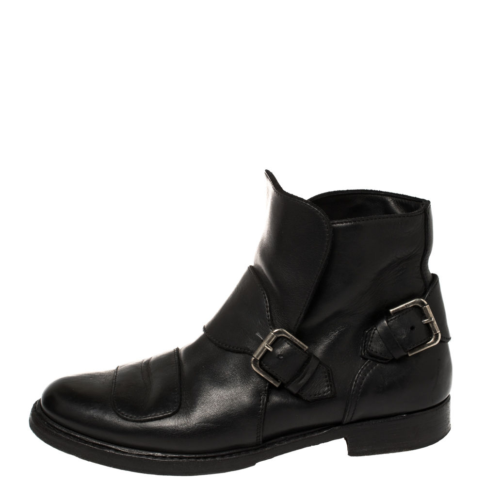 

Ralph Lauren Black Leather Buckle Detail Ankle Boots Size