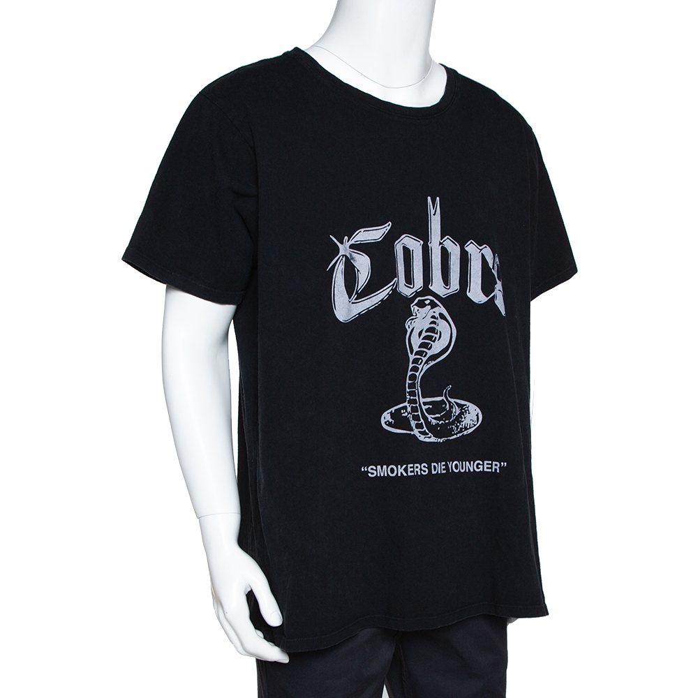 

Rhude Black Vintage Wash Cotton Cobra Print Crew Neck T-Shirt