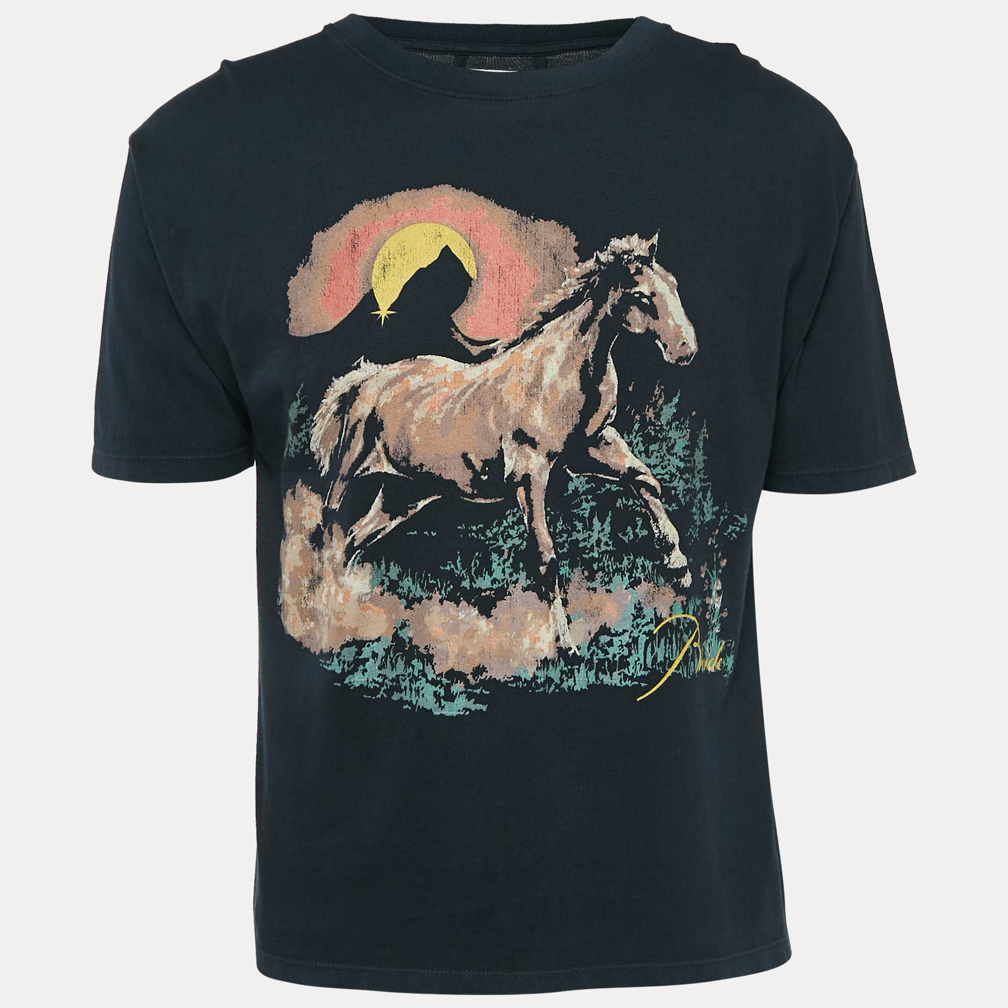 

Rhude Black Horse Print Jersey Santo T-Shirt S