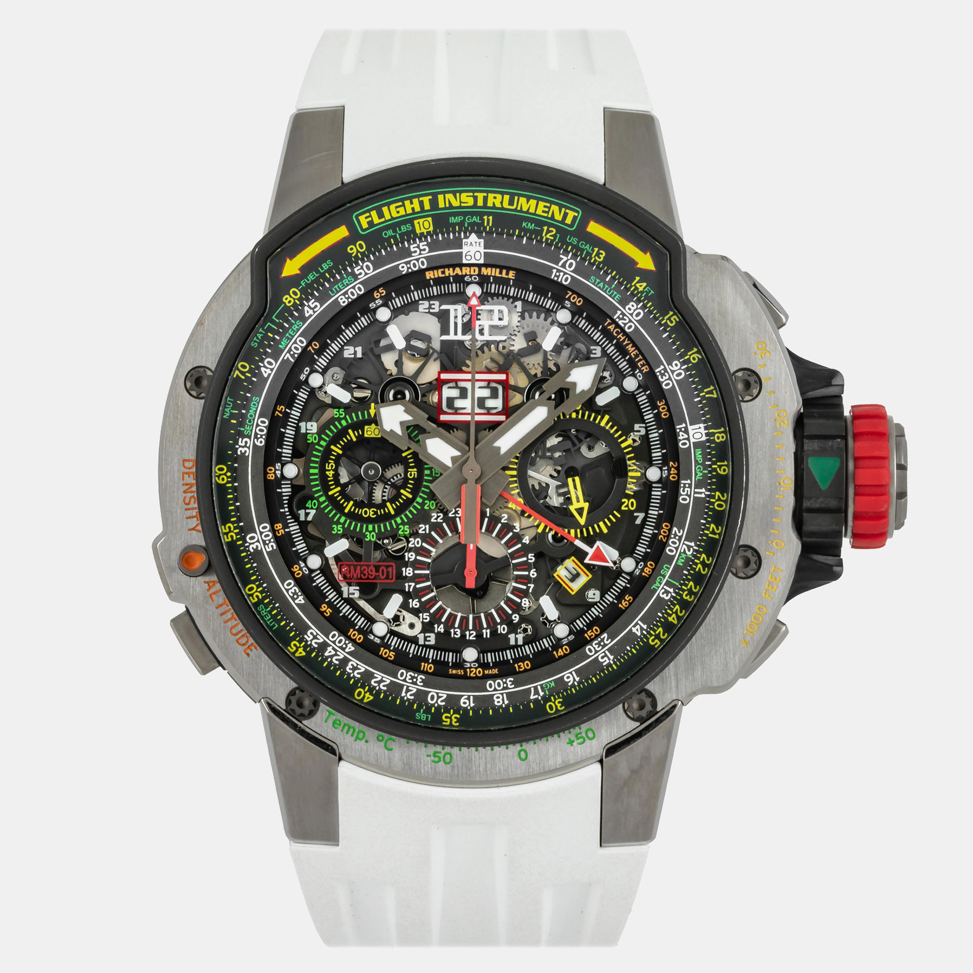 

Richard Mille Aviation RM39-01 AN TI Automatic Chronograph Skeleton Dial Titanium Men's Wristwatch, Transparent