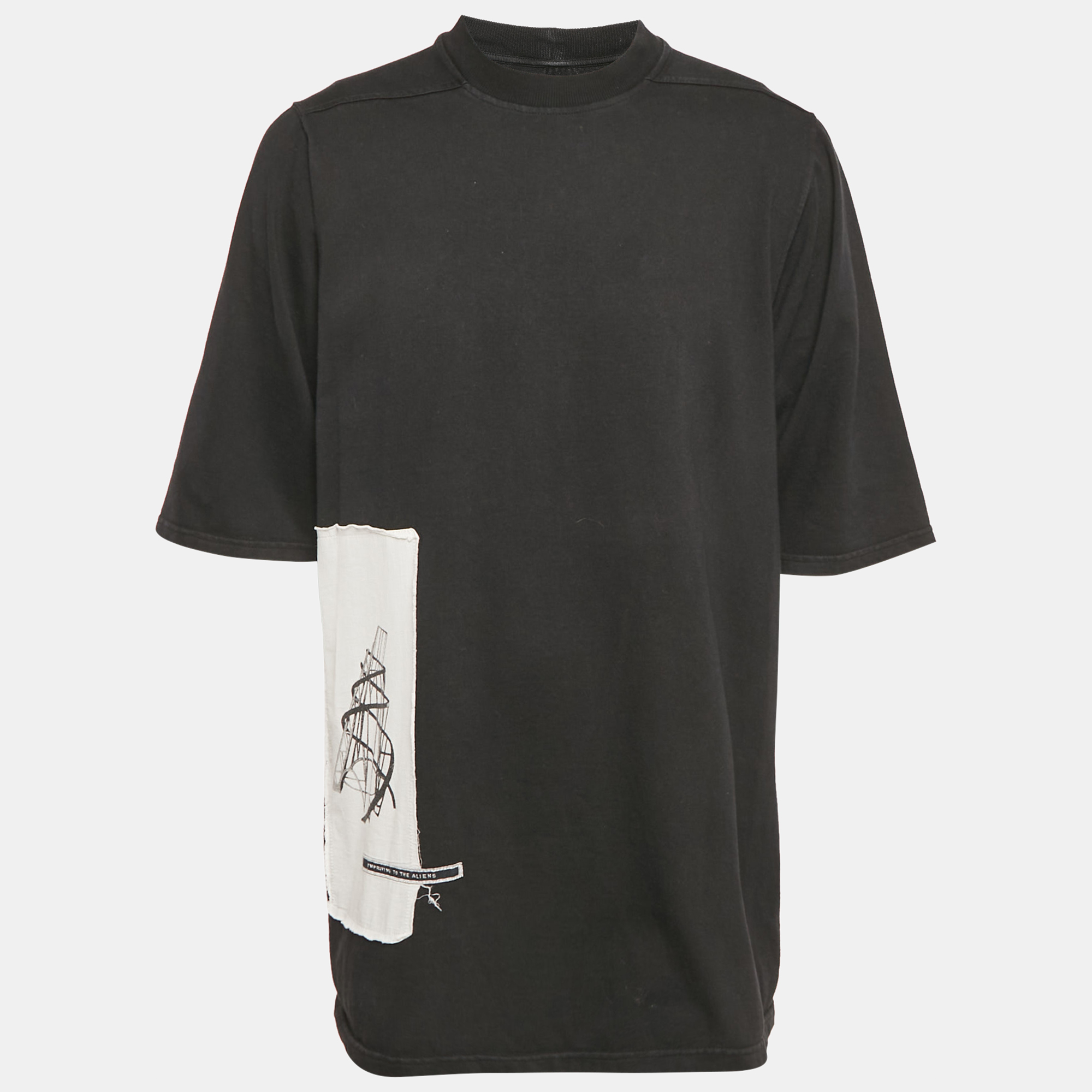 

Rick Owens Black Applique Detail Cotton Knit Oversized T-Shirt M